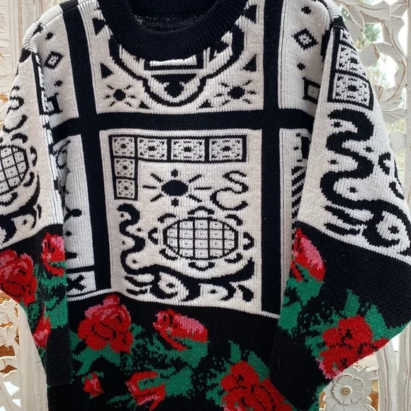 Funky 1980s vintage floral knit sweater with a colorful eclectic pattern-Medium - Picture 8 of 12